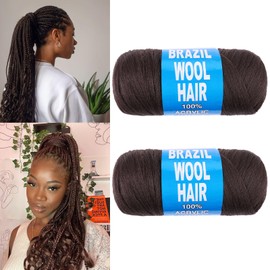 Samtress 2 Rolls Brazilian Wool Hair Acrylic Yarn for African Crochet Braids/Senegalese Twist/Faux Locs/Senegalese Twist/Jumbo Braiding/Twist Wraps with Knitting Crochet Braids (#Dark Brown)