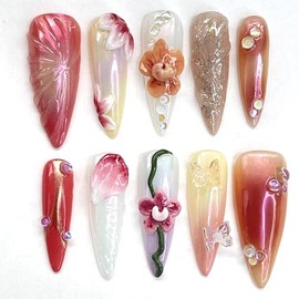 Ethereal Blossom,Custom Press On Nails, Handmade Nails, Stiletto Nails, Size S