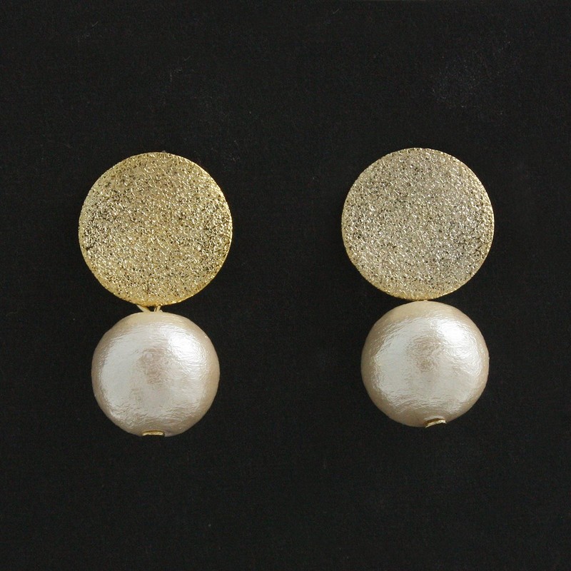 VINGTAINE Gold Plated Cotton Pearl Earrings, Titanium Post, P1397, Titanium