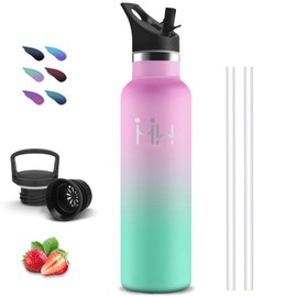 Stainless Steel Water Bottle, 1 Litre, BPA-Free, Thermos Flask with Straw, Double-Walled Vacuum Insulated, Water Bottle Metal, Thermos Flask, Leak-Proof, Water Bottle for Hiking, Yoga