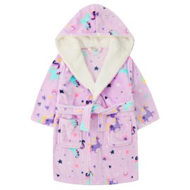 Metzuyan WS-AW22 Kids Girls Unicorn Dressing Robe Plush Fleece Bathrobe Lilac Gown Nightwear 13 Years