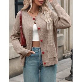 MEROKEETY Women's Cardigan Sweaters 2025 Fall Trendy Chunky Knit Button Up Cute Winter Long Sleeve Open Front Coats, Cashmere, X-Large