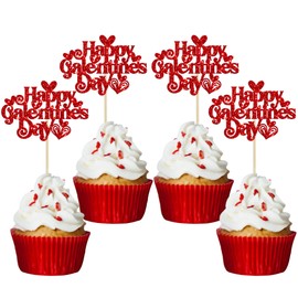 Gyufise 24Pcs Galentines Day Cupcake Toppers Red Glitter Happy Galentines Day Cupcake Picks for Galentine's Day Decoration Friends Galentines Party Decor Valentines Day Party Supplies