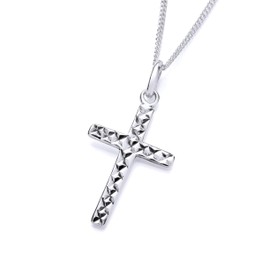 Old English Jewellers 925 Sterling Silver Diamond Cut Reversible Cross Pendant 16" 18" 20" Curb Chain Necklace (20)