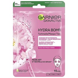 Garnier Cloth Mask, Face Mask for Pale Skin, Glow Boosting and Moisturising, with Hyaluronic Acid and Sakura, Hydra Bomb, 28 g
