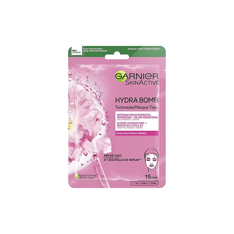 Garnier Cloth Mask, Face Mask for Pale Skin, Glow Boosting