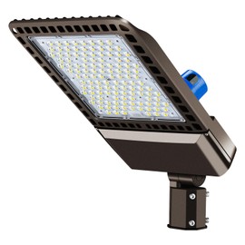 Juyace 300W LED Parking Lot Light with Slip Fitter Mount Pole Flood 5000K IP65 Waterproof Commercial Street Dusk to Dawn Photocell Lighting 100-277V