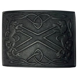 AAR Kilt Belt Buckle Jet Black Finish Scottish Saltire & Lion Band
