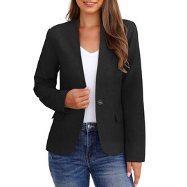 GRAPENT Women's Black Business Casual Pockets Work Office Button Back Slit Long Sleeves Blazer Lightweight Jacket Suit Size X-Large US 16-18