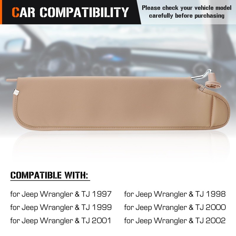 Sun Visor for 1997-2002 Jeep Wrangler & TJ, Right Passenger