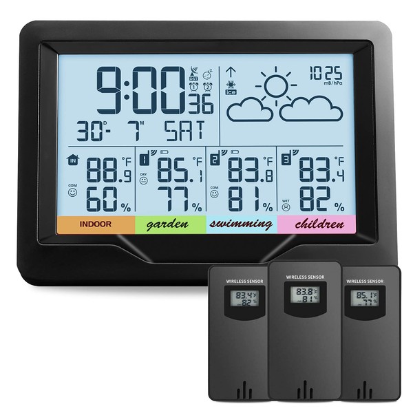 KALEVOL Weather Station Wireless Indoor Outdoor Thermometer Digital Atomic Clock