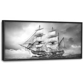 Olivine Sailboat Large Wall Art, Nautical Pictures Wall Decor, Sailing Boat Paintings, Seascape Canvas Prints, Framed Artwork for Dining Room Bedroom Living Room Office Bathroom Home 60"x30"