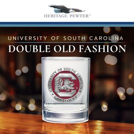 Heritage Pewter South Carolina Double Old Fashion | Double Rocks Glass 14 OZ for Liquor | Expertly Crafted Pewter Glass