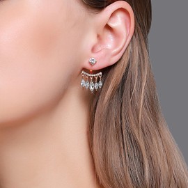 Zeshimb Cubic Zirconia Ear Jacket Earring Rhinestone Tassel Dangle Earrings Shiny CZ Ear Climber Front Back Earring Vintage Crystal Chandelier Drop Earrings Wedding Bridal Jewelry for Women