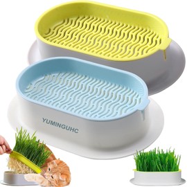 YUMINGUHC 2Pcs Cat Grass Planter (No Seeds Included) Wheatgrass Planting Trays Hydroponic Cat Grass Growing Kits for Indoor Cats Soilless Organic Nursery Box Pet Grass Pot (D)