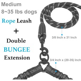 iYoShop Dual Dog Leash - 360° Swivel, No Tangle Walking Leash with Shock Absorbing Bungee for Two Dogs (Medium, 8-35 lbs, Black)