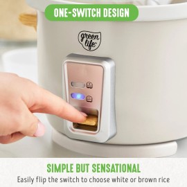 GreenLife 3 Cup Non Stick Electric Rice Cooker, Cream