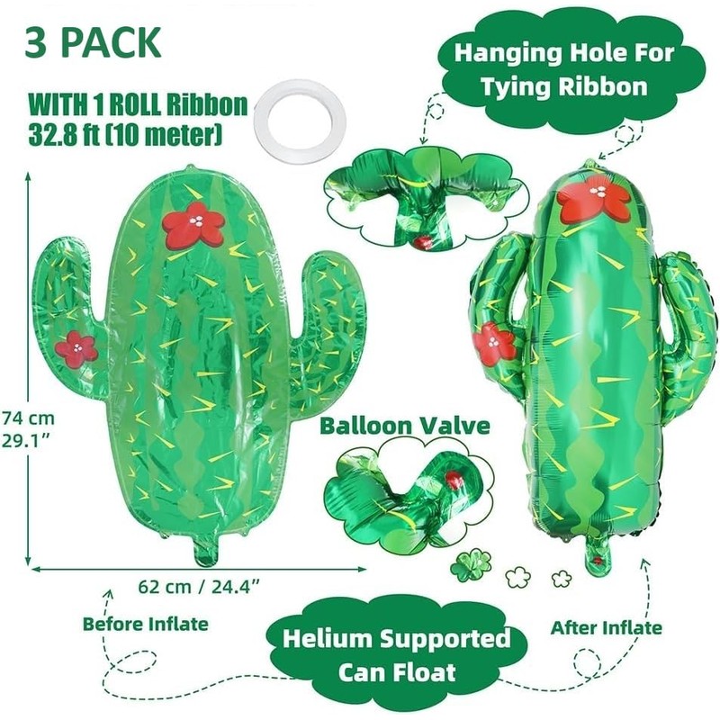 3 PACK of Large Cactus Balloons 29" Giant Cactus Balloons