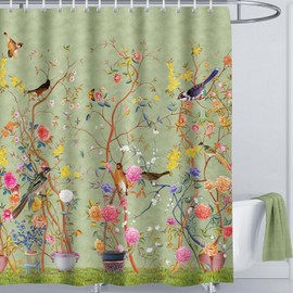 LIVETTY Shower Curtain 200×200cm Plant Curtain Green Floral Shower Curtain Fabric Bathroom curtain For Bathroom With 12 Hooks-Multi-Color Washable Quick-Drying Curtains