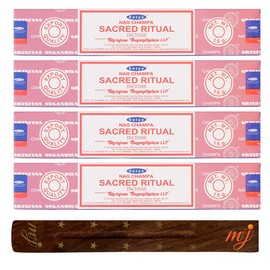 Original Satya Nag Champa Sacred Ritual Incense Sticks | with M&J incense sticks holder | x4 pack | for Aromatherapy, Spa, Yoga, Weddings, Meditation, Healing, Positivity and Relaxation
