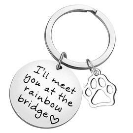 CGBOOM Keychain Pet Memorial Pet Loss Gift Pet Sympathy Gift for Dog Lovers Remembrance Pet Owner - “ I'll meet you at the rainbow Bridge ” with Footprint charm