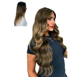 LOVELINE Clip In Hair Extensions Real Human Hair 18 Inch 120g 7pcs Balayage Clip In Hair Extensions Remy Straight Human Hair Clip Ins Invisible Balayage Brown To Caramel Blonde Straight Hair for Women