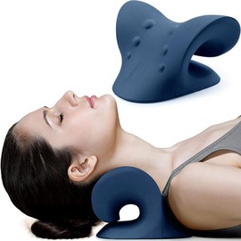RESTCLOUD 목 및 어깨 이완기, TMJ 경추 정렬을 위한 견인 장치, 지압 베개, 스트레칭기 다크 블루 [Purple] RESTCLOUD Neck and Shoulder Relaxer, TMJ Cervical Alignment Traction Device, Acupressure Pillow, Stretching Device Dark Blue [Purple]