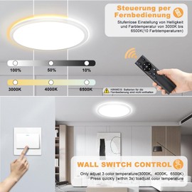 Ceiling Light LED Ceiling Light Dimmable with Remote Control, 3000 K - 6500 K 24 W 2400 LM Diameter 30 cm Height 2.7 cm Round Flat LED Panel Ceiling Lamp for Bedroom Bathroom Kitchen Living Room