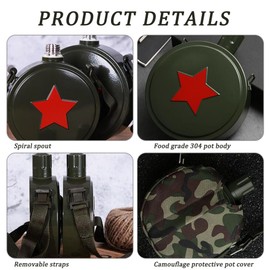 Canteen 5x7x2 Leakproof Stainless Steel Canteen with Camouflage Cover & Strap, Portable Multi-Functional Water Bottle for Outdoor Camping Hiking, 550ML Water Bottle with Strap