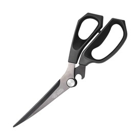 MITSUMOTO SAKARI Japanese Kitchen Scissors, Extended Meat Scissors, Multifunctional Black Cooking Scissors (Non-Slip Handle)