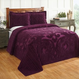 Better Trends 1 Piece Bedspread 100% Cotton Chenille Bedspread Coverlet Luxurious Medallion Pattern Bedspread Twin 81" X 110" Size Soft Lightweight Plum Tufted All Season Bedding Ashton Collection