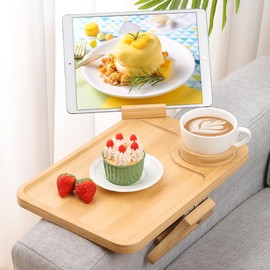 Kssiaz Couch Arm Tray, Couch Arm Table with 360° Rotating Phone Holder & Cup Holder, Sofa Arm Tray for Easy Access, Couch Cup Holder for Snacks, Phone, Control, Cups