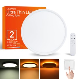 2Pack Dimmable LED Flush Mount Ceiling Light Fixture with Remote Control, 24W 2400LM, 12Inch, 2000K Warm Night Light & 3000K-6500K, Modern Super Slim Ceiling Lamp for Bedroom Kitchen, White