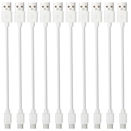 Short USB to USB C Cable 1ft 10-Pack, Small Phone Charger Cord Type C White