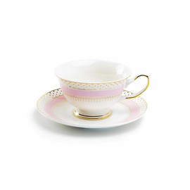 Gracie China Shop Grace Teaware Stripe with Gold Dots Fine Porcelain Tea Cup and Saucer (Pink), Regular
