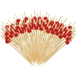 GIKPAX 100 Pcs Cocktail Sticks, Bamboo Toothpicks Red Bead Cocktail Sticks Food Fruits Cocktail Toothpicks for Party Supplies, Drinks, Finger Food, Fruit, Cocktail Garnish, Burgers (12cm/4.7inch)