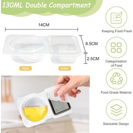 Hetrfly 20PCS Double Compartment Condiment Containers, Reusable Snack Pack Containers, Mini Plastic Pots with Lids for Sauce Snack, Dips Takeout Travel and Outdoor Camping