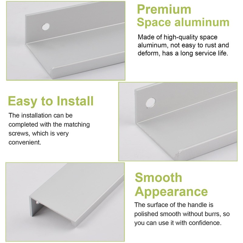 UFURMATE Back Mount Finger Edge Pull, 8Pcs Matte Silver Space