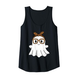Womens Leopard Bandana Ghost with Glasses Girls Cute Spooky Costume Tank Top