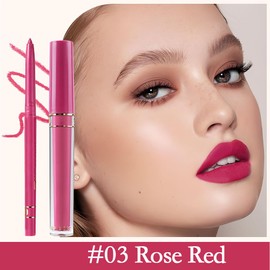 evpct 2Pcs Rose Red Pink Mauve Neutral Color Lip Liner and Matte Lipstick Makeup Sets DNM Vegan Lipstick Lip Liner and Gloss Set Lip Stain Long Lasting Waterproof 24 31#