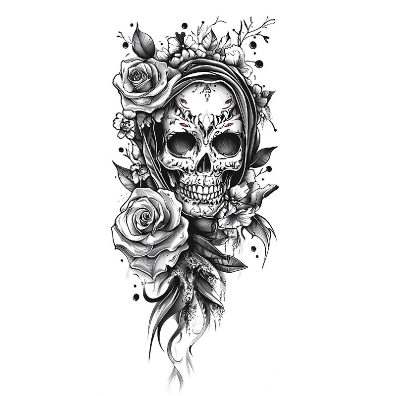 6 Blätter Temporäre Totenkopf und Rosen Tattoos Skull Tattoos Deadhead
