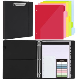 SKYDUE Clipboard Binder with Refillable Notepad, PU Clipboard Folder Includes 5 Dividers with 10 Pockets, Labels, 3 Ring Binder 1 Inch for School Office (Fit Letter Sized Paper)