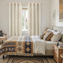 BGment Beige French Country Curtains 63 Inches Long for Bedroom, Leaf Jacquard Botanical Pattern Cottage Core Boho Vintage Semi Sheer Linen Window Drapes, 2 Panels, 52 x 63 Inch