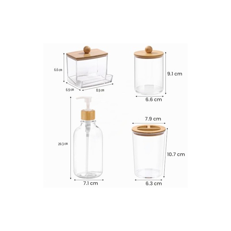 Juego de accesorios de baño de bambú, 4 piezas -