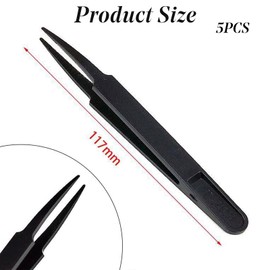 5-Piece Static-Free Fine Point Tool Kit – Multi-Use Plastic Tweezer Collection for Electronics, Jewelry Crafting & Lab Repairs | Black Ergonomic Professional Set