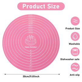 Molain Runde Silikon Backmatte, 30cm Silikonmatte Rund Silikon Rutschfeste Teigmatte mit Skala backmatte silikon tortenunterlage rund für Fondant Gebäck Pizza Kekse Brot Matte