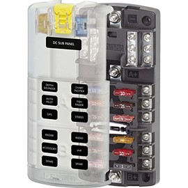 Blue Sea Systems 5032 ST Blade Fuse Block Dual 12 with Ground and Cover, 100 Amps