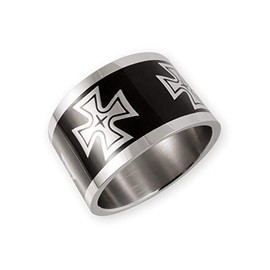 Fly Style Men's Stainless Steel Band Ring 15 mm Wide German Cross German Army, Stainless Steel
