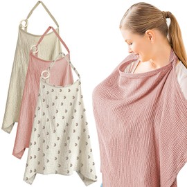 3 Pcs Muslin Nursing Cover for Breastfeeding,Privacy Breast Feeding Covers Baby Nursing Scarf with Adjustable Neck Strap Mother Nursing Apron for Car Seat High Chair Canopy