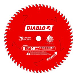 Diablo Fine Finish Saw Blade with Tico Hi-Density Carbide and Perma-Shield - Ideal for Wood, Plywood and Melamine - 8-1/4 in Diameter, 60 ATB Teeth - D0860X